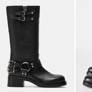 Steve Madden Black Leather Moto Boots - Size 10